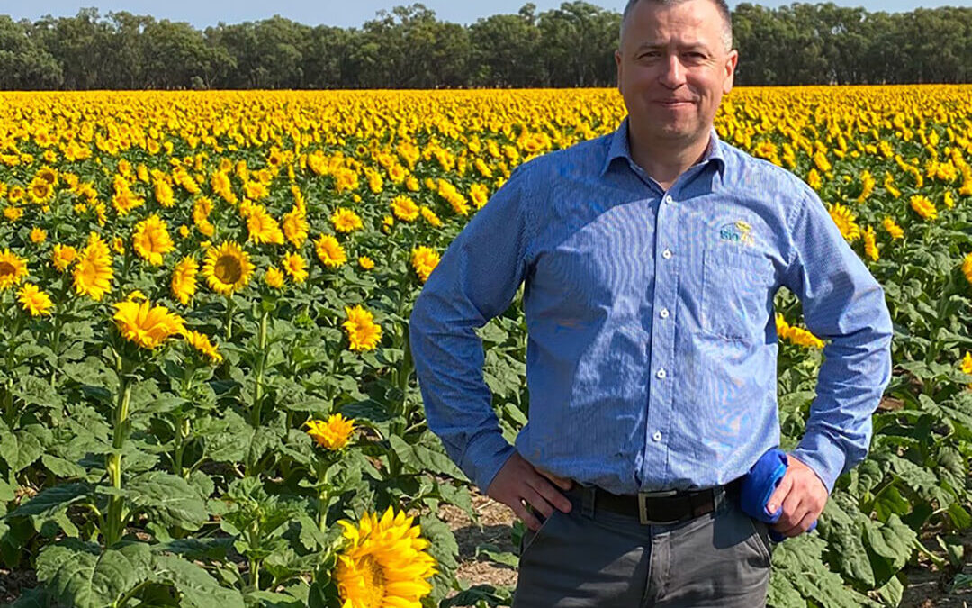 Stephan in field of sunflowers